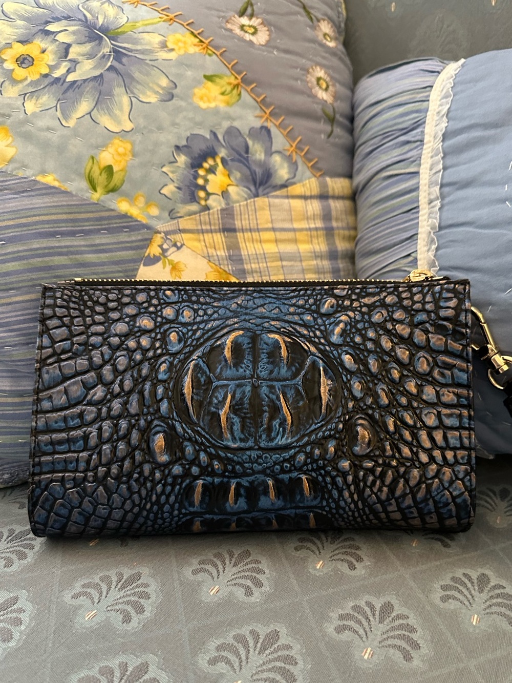 Brahmin Large Caroline Lazuli Blue Croc-Embossed Satchel - Picture 8 of 9